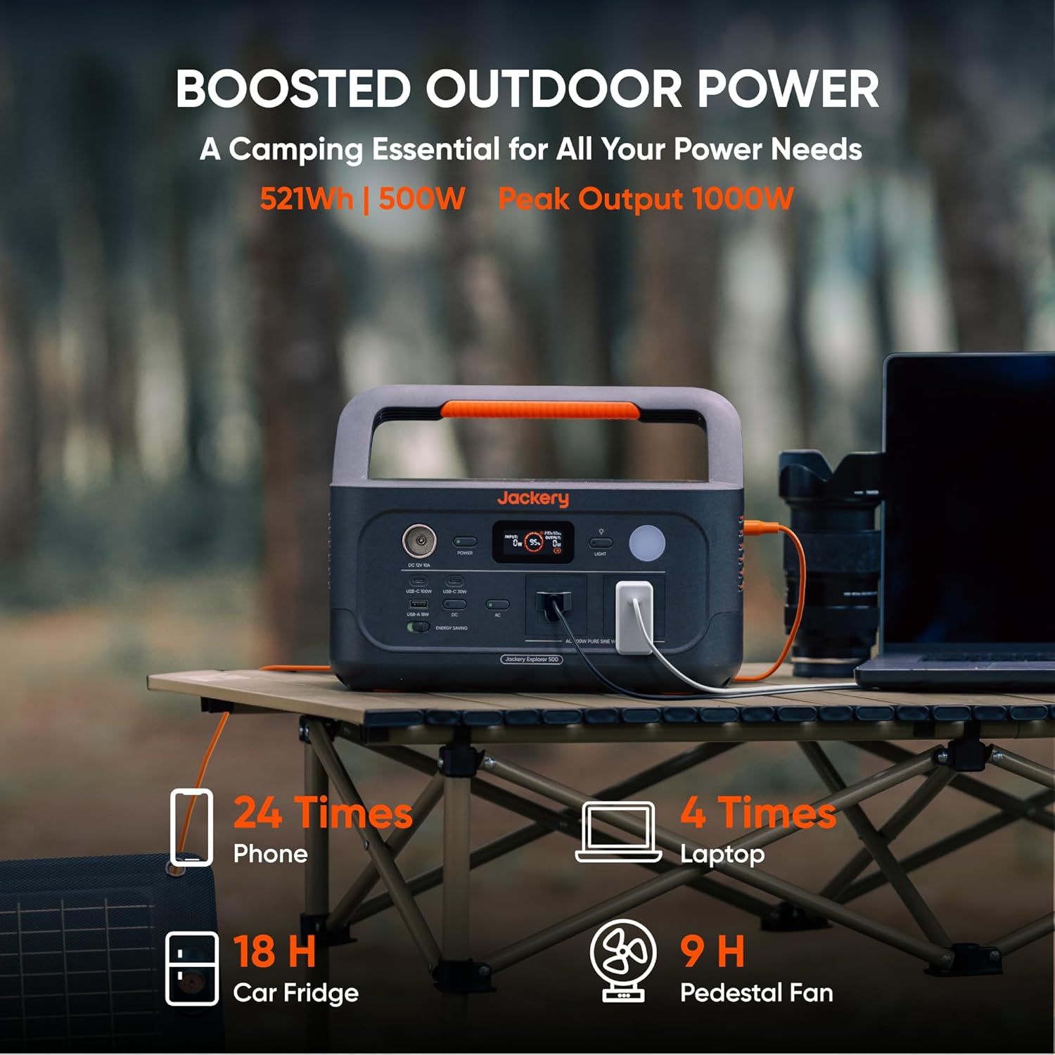 Jackery Explorer 500 v2 Black 512Wh Lightweight Portable Power Station
