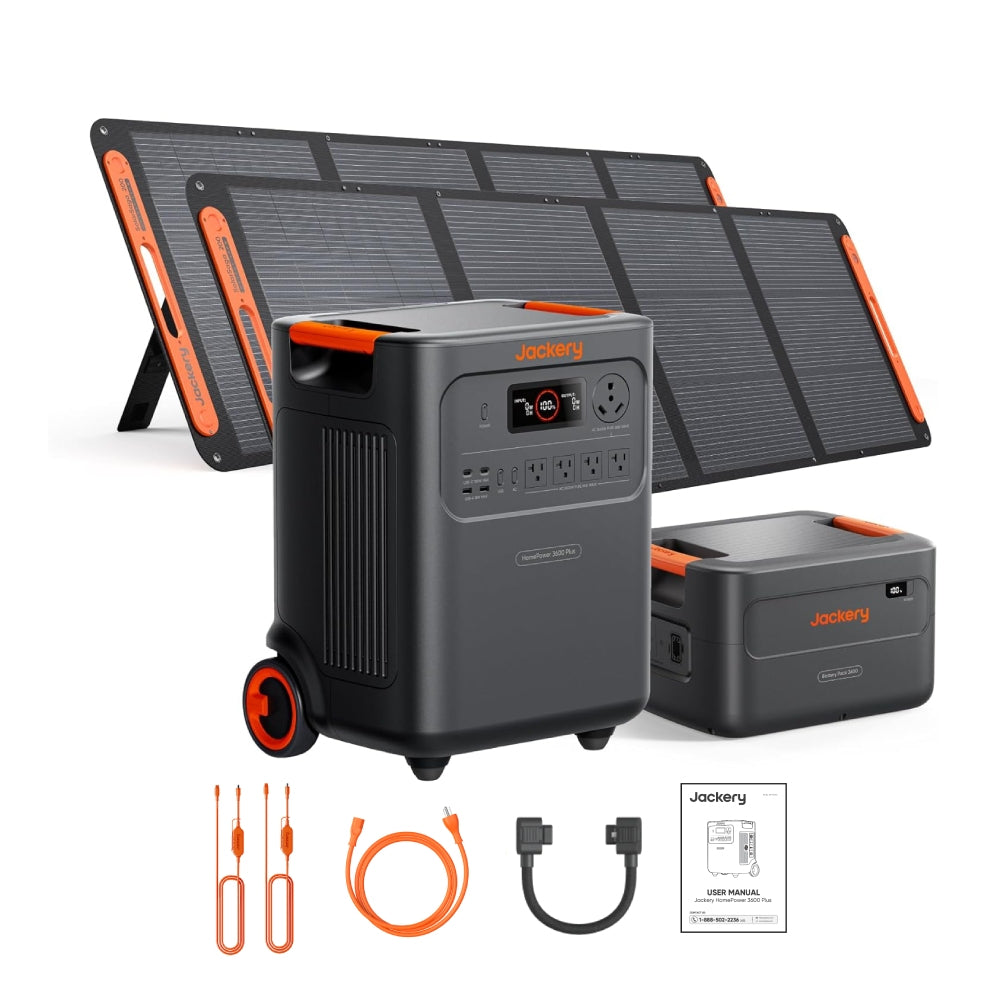 Jackery HomePower 3600 Plus 7.2kWh 3600W Portable Power Station with Expansion Battery + 2x 200W Solar Panel