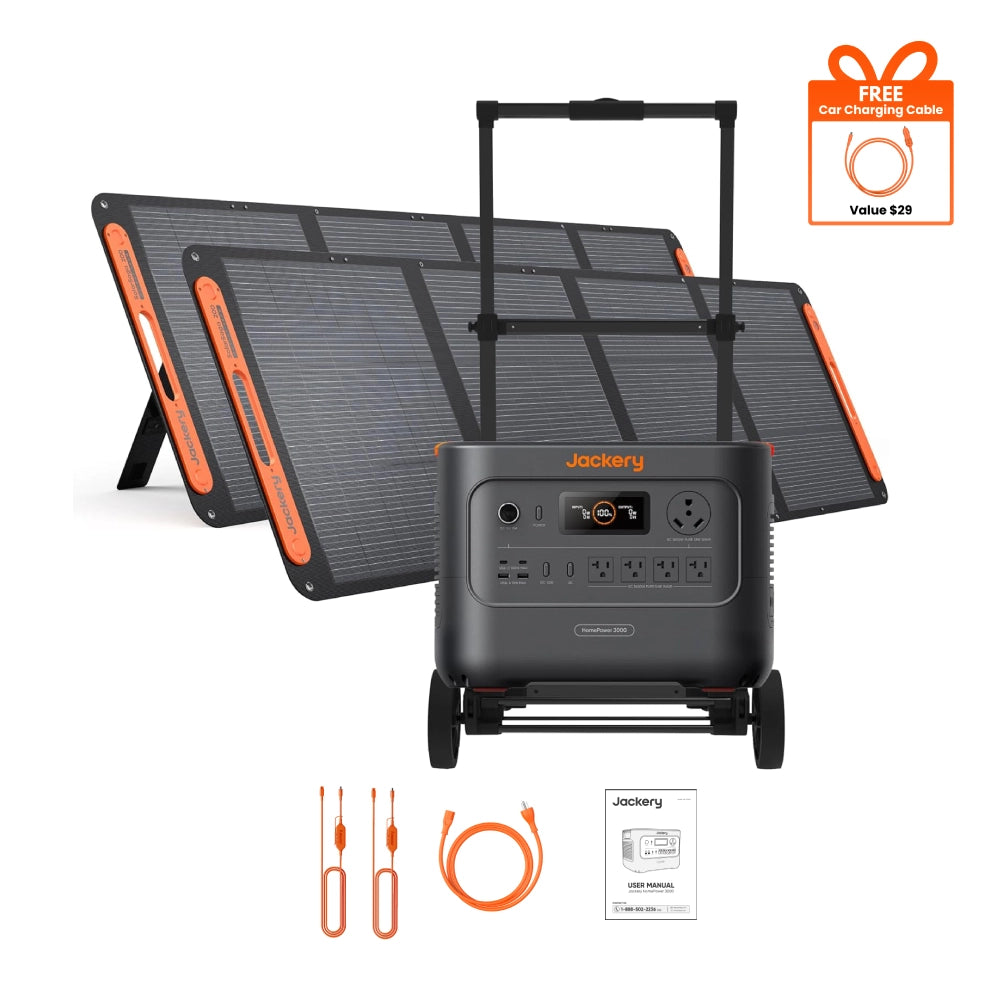 Jackery HomePower 3000 Solar Generator Kit with Hand Truck + 2x SolarSaga 200W Solar Panels
