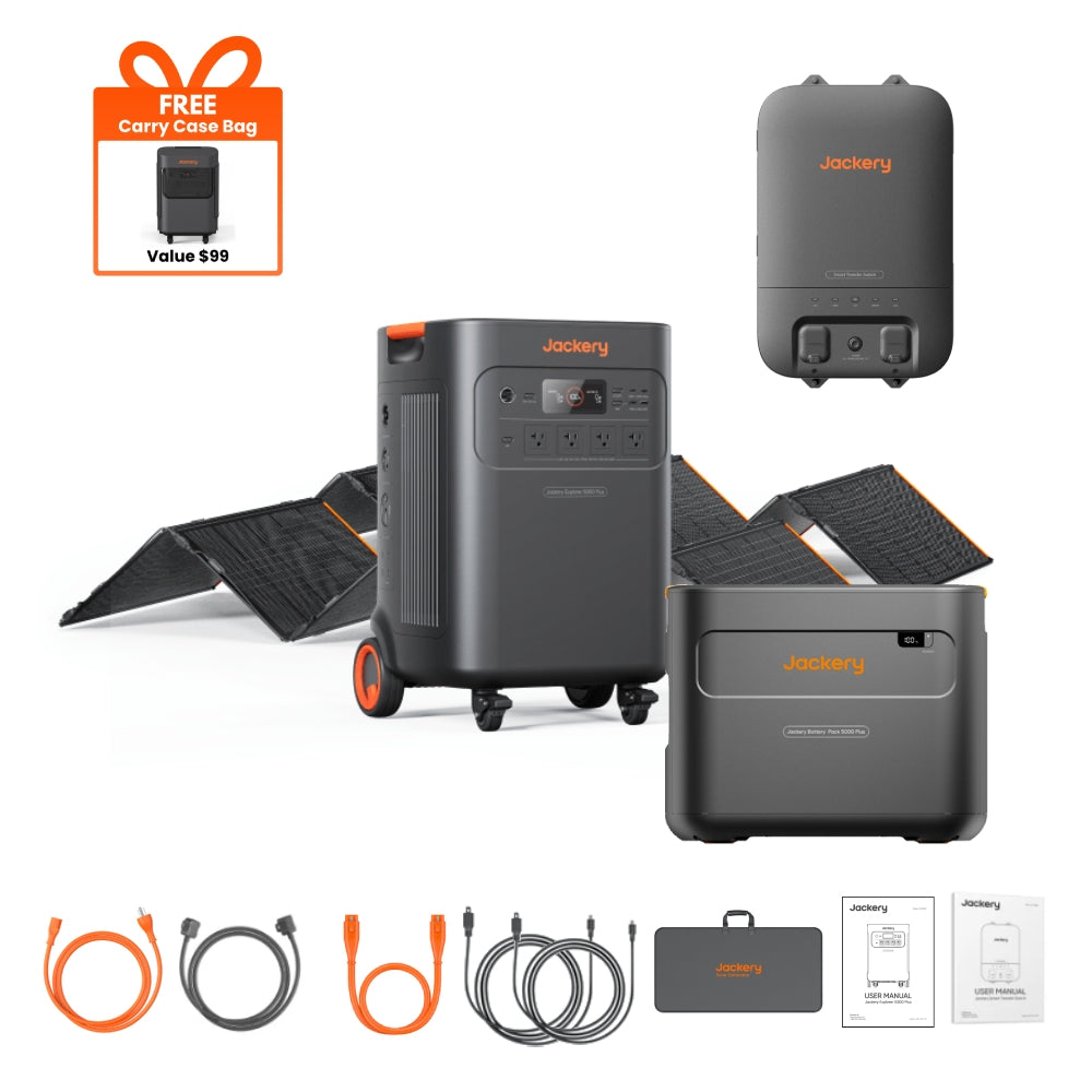 Jackery Explorer 5000 Plus 10kWh Solar Generator with Smart Transfer Switch + 2x SolarSaga 500X Solar Panels