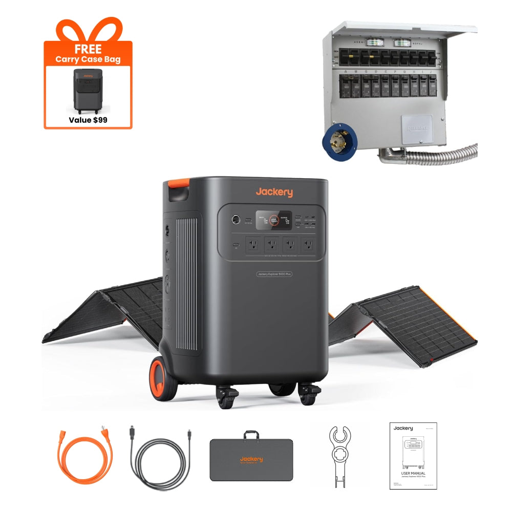 Jackery Explorer 5000 Plus Power Station with Manual Transfer Switch + SolarSaga 500X Solar Panel